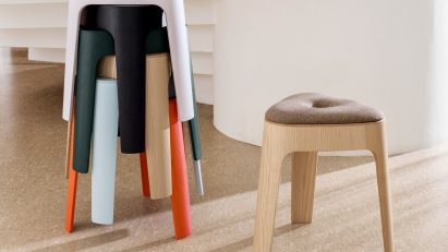 Ooty stools stacked up under staircase