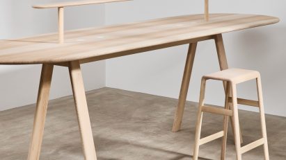 Wooden table and stool