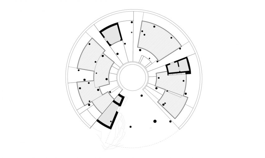 Ground floor plan of the office building at Meles Zenawi Memorial Park in Ethiopia by Studio Other Spaces