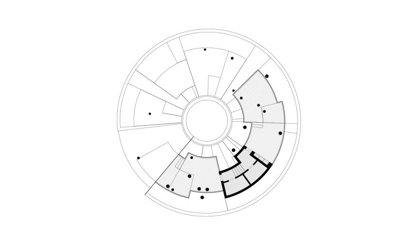 Second floor plan of the office building at Meles Zenawi Memorial Park in Ethiopia by Studio Other Spaces