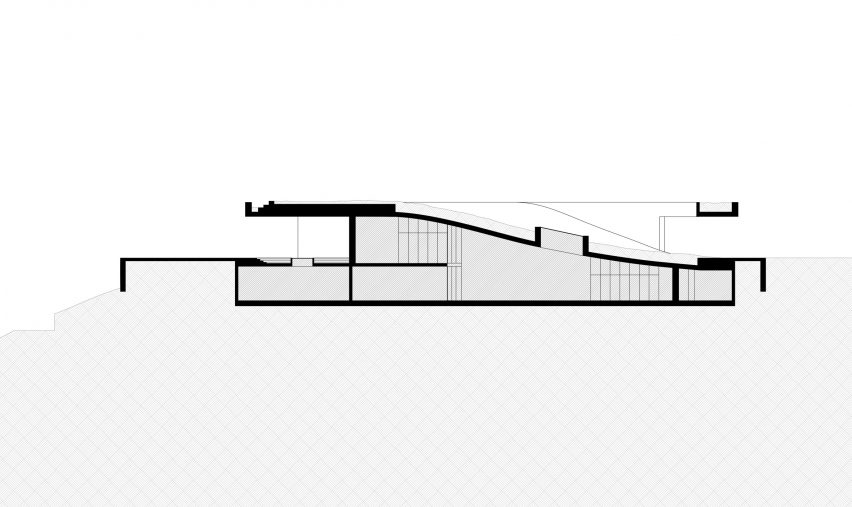 Section drawing of the outlook building at Meles Zenawi Memorial Park in Ethiopia by Studio Other Spaces