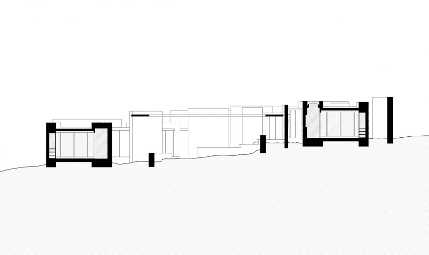 Section drawing of the guest house at Meles Zenawi Memorial Park in Ethiopia by Studio Other Spaces