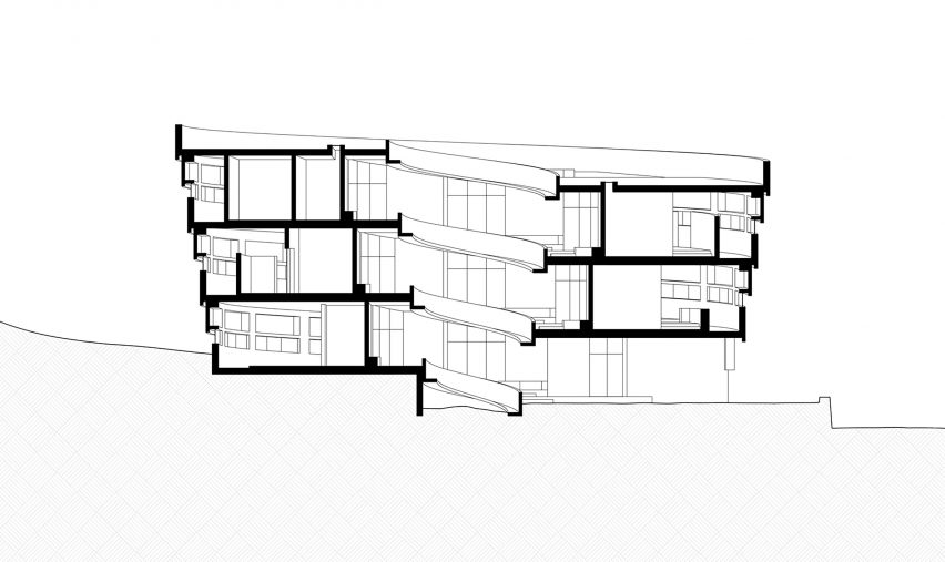Section drawing of the library at Meles Zenawi Memorial Park in Ethiopia by Studio Other Spaces