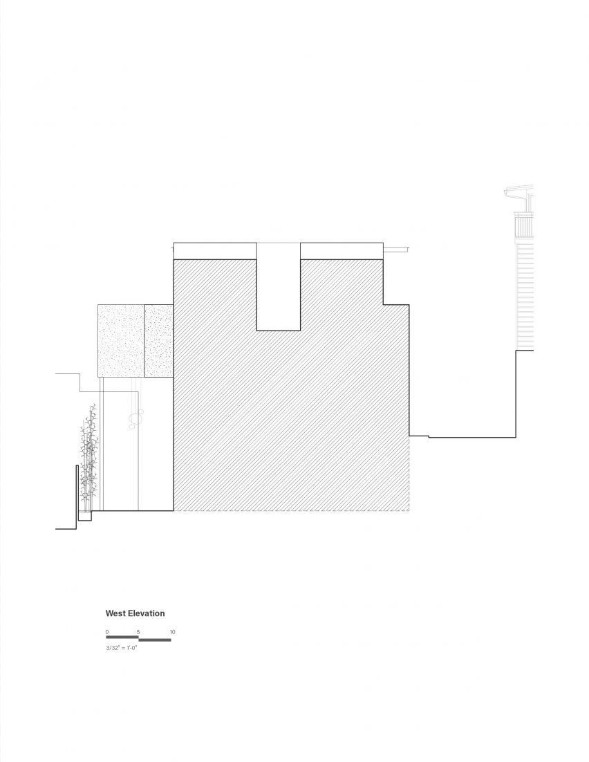Elevation drawing of Red Stair House by Dumican Mosey