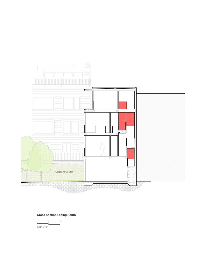 Section drawing of Red Stair House by Dumican Mosey