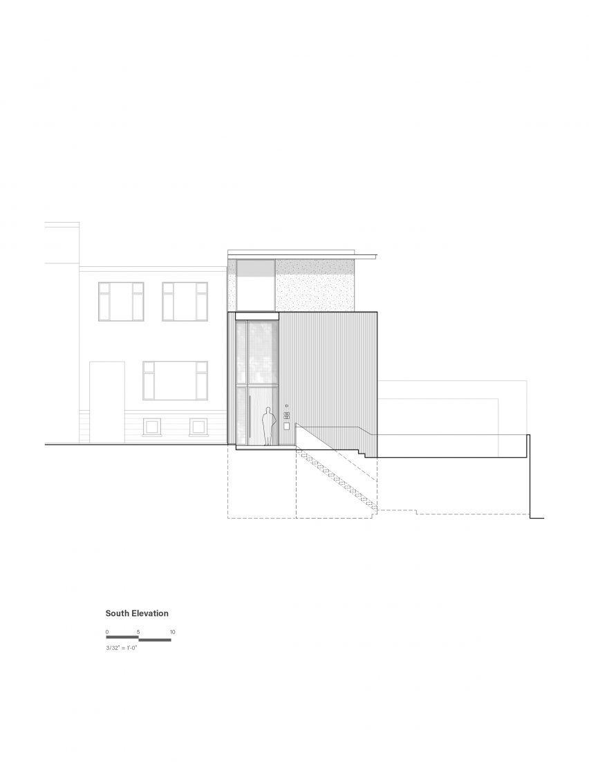 Elevation drawing of Red Stair House by Dumican Mosey