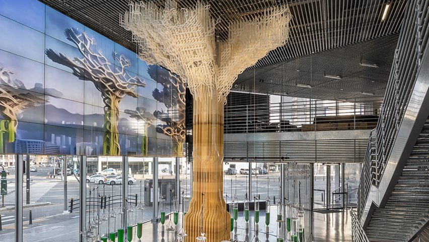 Tree One sculpture inside the Habitat One exhibition in Seoul