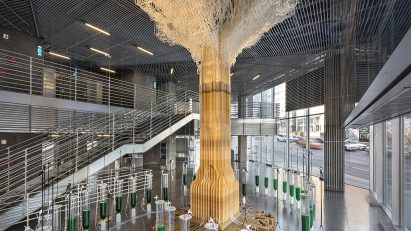 Tree One sculpture inside the Habitat One exhibition in Seoul