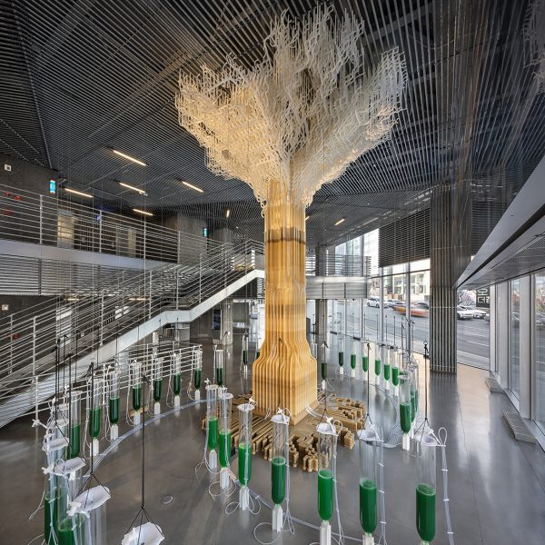 Tree One sculpture inside the Habitat One exhibition in Seoul