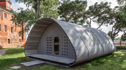 Holcim and Norman Foster Foundation's housing prototype installed in a courtyard in Venice