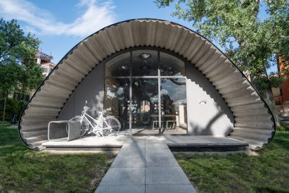Close up of entrance to Holcim and Norman Foster Foundation's housing prototype