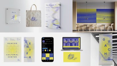 Collage showing a graphic rebrand of