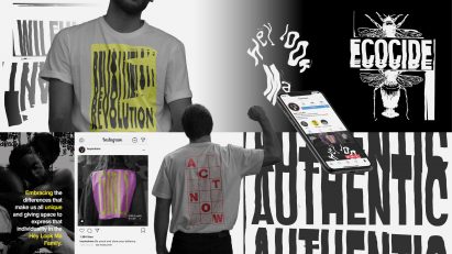 Collage showing a graphic rebrand of
