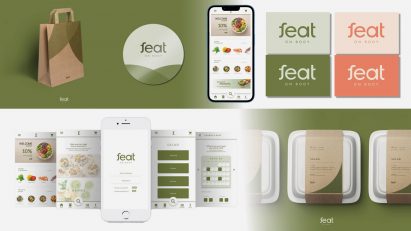 Collage showing a graphic rebrand of
