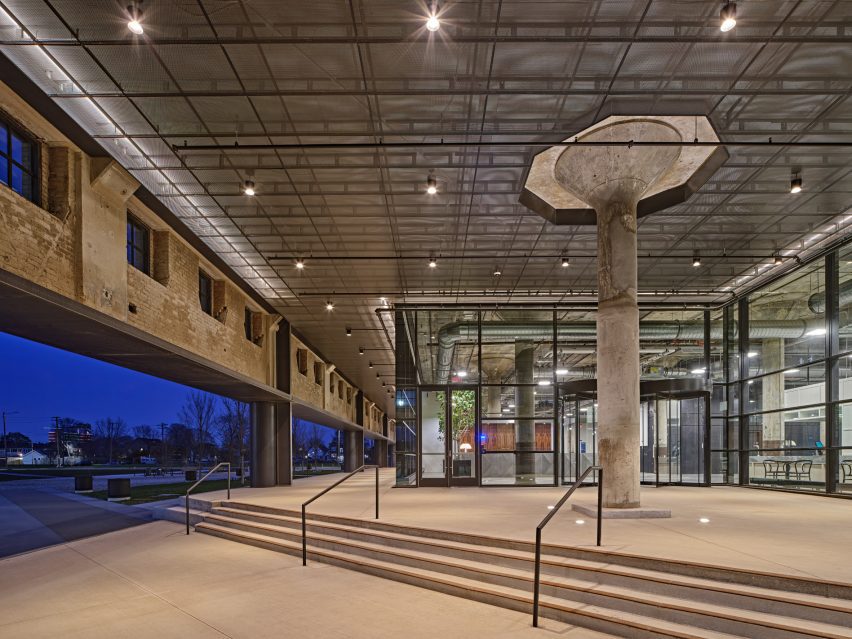 Newlab Detroit headquarters at the former Book Depository building by Gensler and Civilian