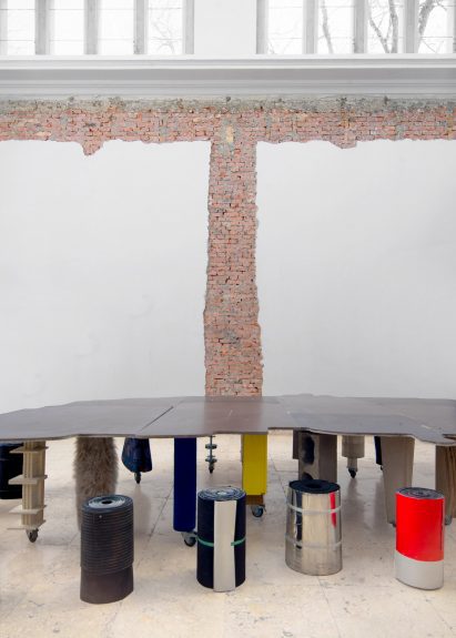 Meeting room in Open for Maintenance, the German Pavilion at the Venice Architecture Biennale 2023