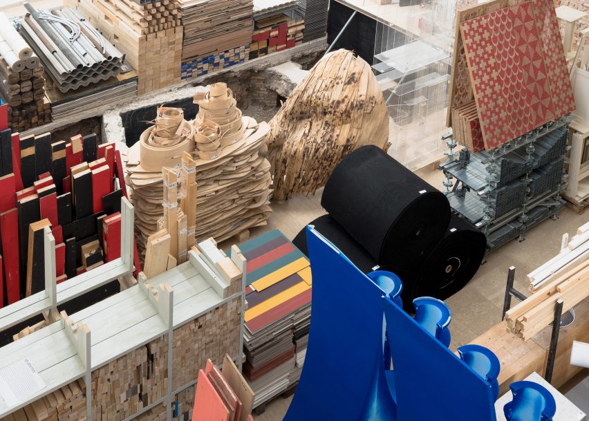 Materials store in Open for Maintenance, the German Pavilion at the Venice Architecture Biennale 2023