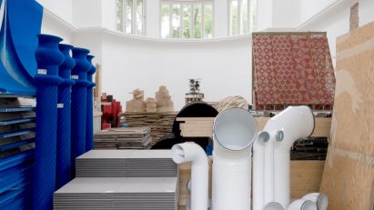 Materials store in Open for Maintenance, the German Pavilion at the Venice Architecture Biennale 2023