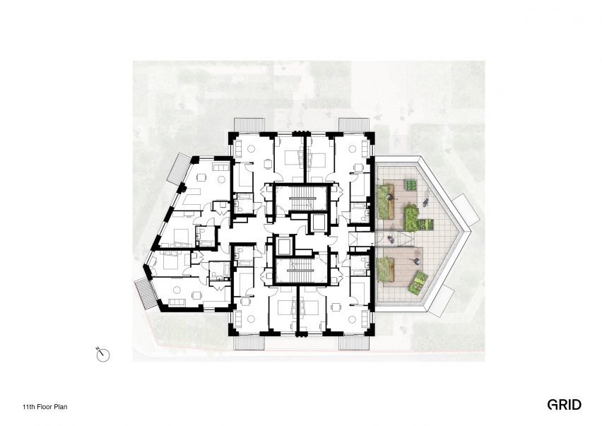 Eleventh floor plan of Brook House by Grid Architects