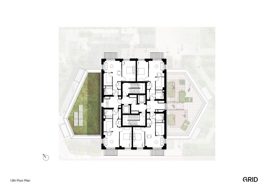 Thirteenth floor plan of Brook House by Grid Architects