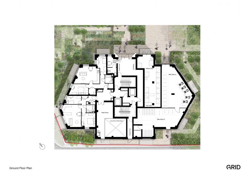 Ground floor plan of Brook House by Grid Architects