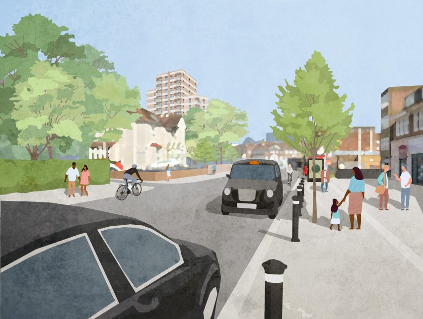 Render of the exterior of Brook House women's social housing by Grid Architects
