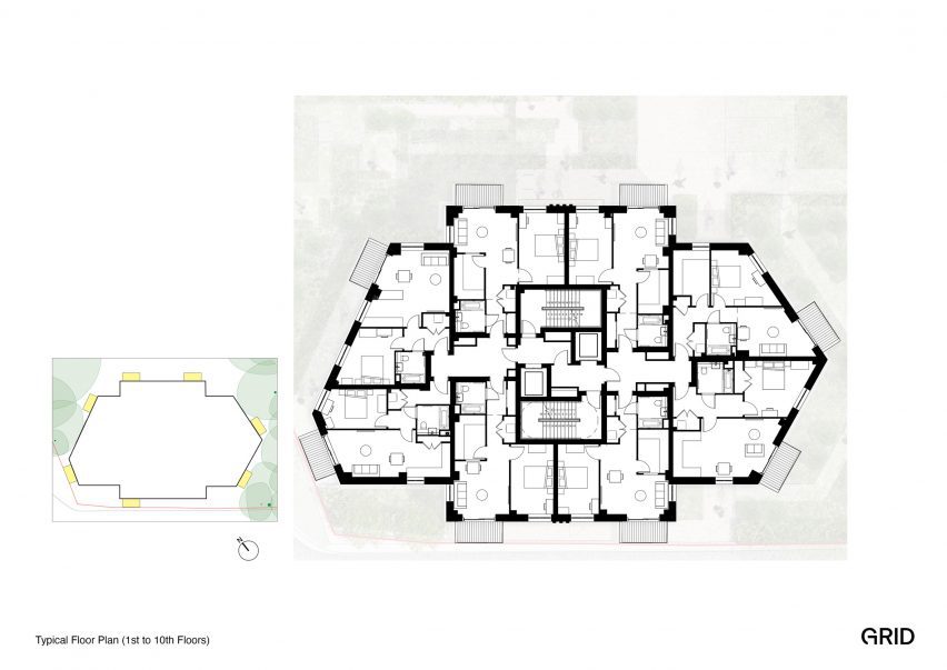 Typical floor plan of Brook House by Grid Architects