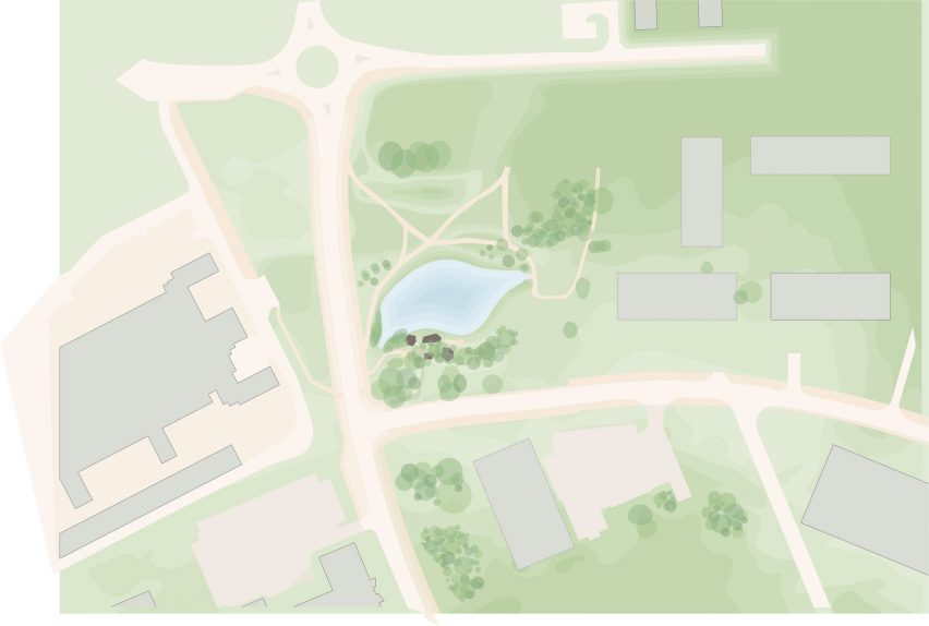 Site plan of Harwell Hide by Bell Phillips