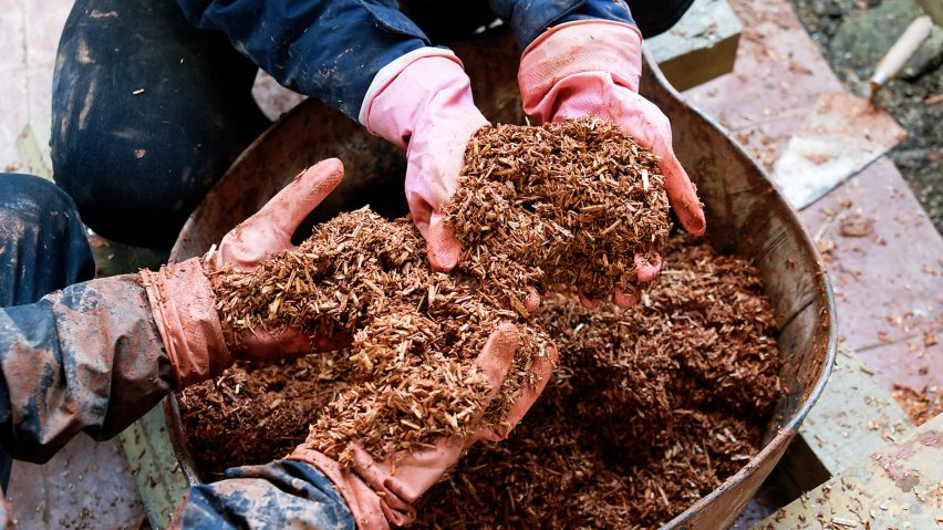 Students working with hempcrete material at the Critical Concrete workshop