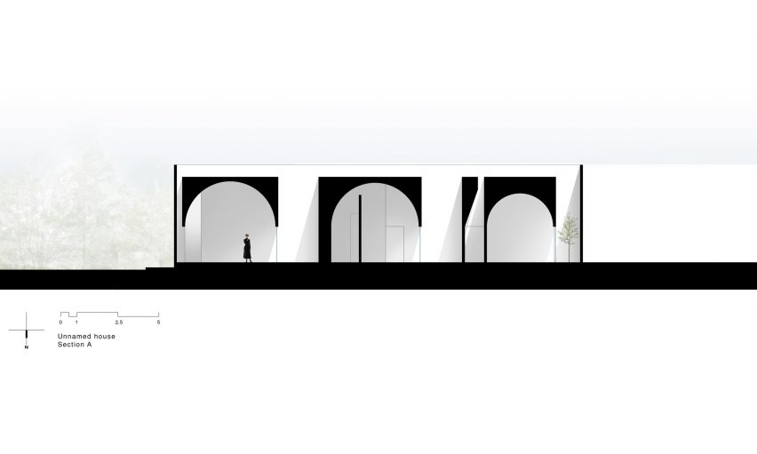 Section drawing of a house in Mexico by HW Studio Arquitectos