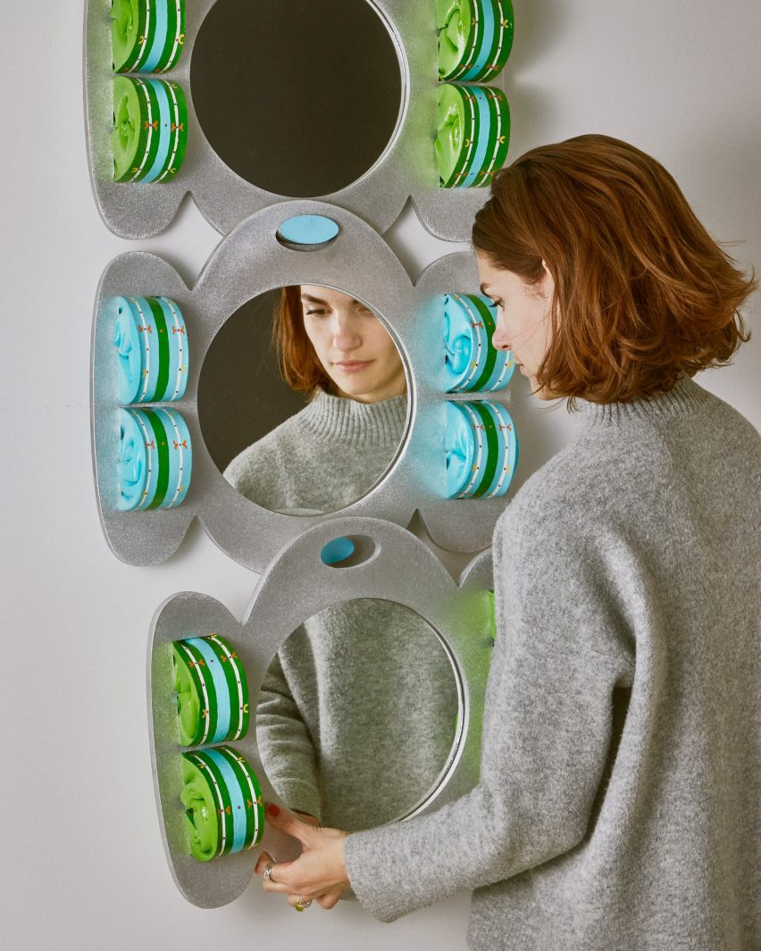 Kiki Goti with her Neo-Vanity modular mirror, photographed by Chelsie Craig