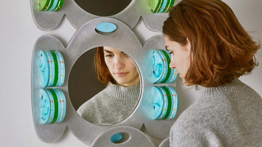 Kiki Goti with her Neo-Vanity modular mirror, photographed by Chelsie Craig