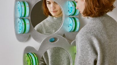 Kiki Goti with her Neo-Vanity modular mirror, photographed by Chelsie Craig