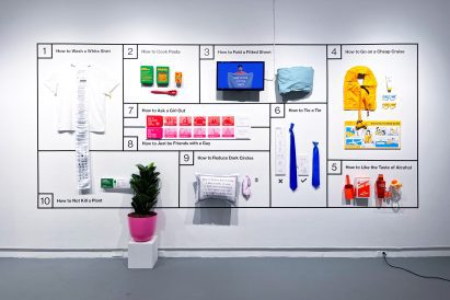 Gallery with how-to segments on wall