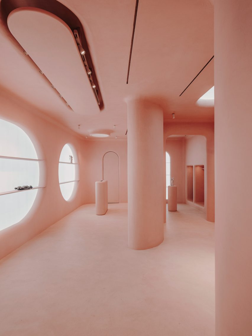 Pink interior of Moco shop in Barcelona, designed by Isern Serra and Six N. Five