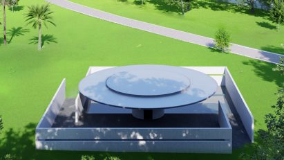 Aerial visual of MPavilion 10 by Tadao Ando
