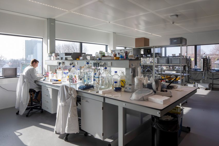 A laboratory space with large tables at Matrix One