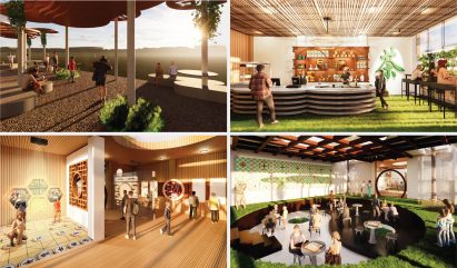 Four render images by a Nanyang Polytechnic student of an intergenerational chess space