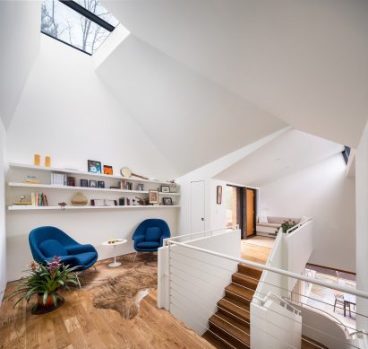An interior view of Nebo House featuring skylights