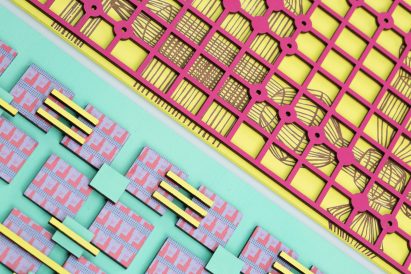 Brightly coloured materials laid out