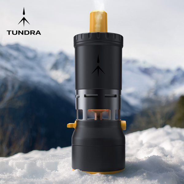 Black bottle on snowy mountainside