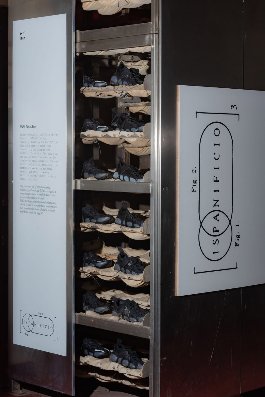 Bakery shelves with Nike trainers in Milan