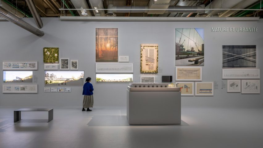 Architectural models and drawings at the Norman Foster exhibition in the Centre Pompidou in Paris