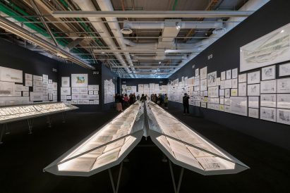 Architectural drawings in the Centre Pompidou in Paris