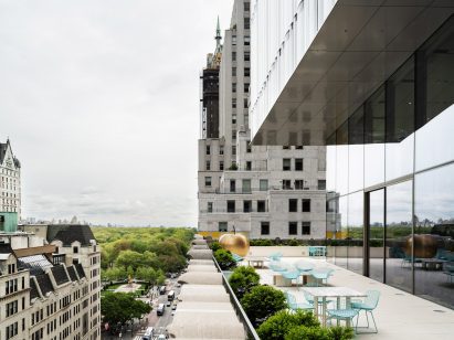 Open-air terrace with central park in the background