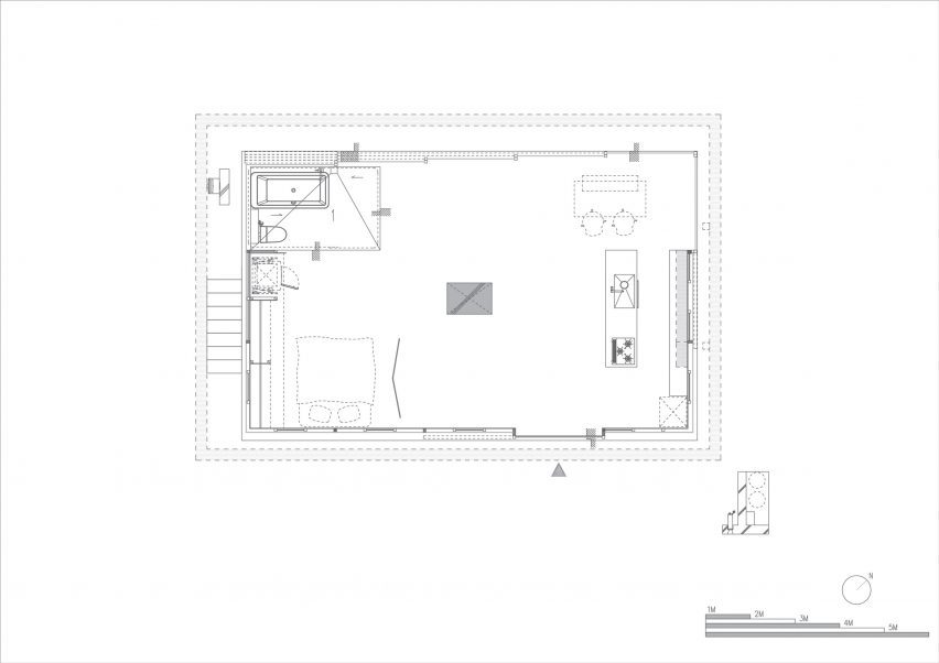 Plan of One-Legged House in Japan by IGArchitects
