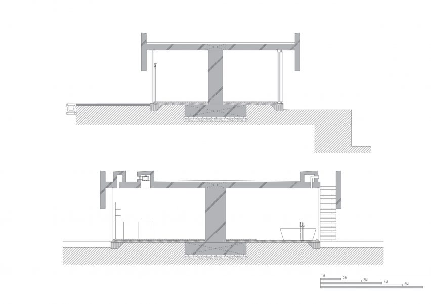 Sections of One-Legged House in Japan by IGArchitects