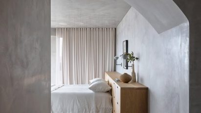 Concrete bedroom with calm interior