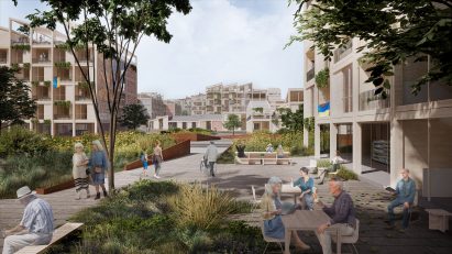Rendering showing community housing area