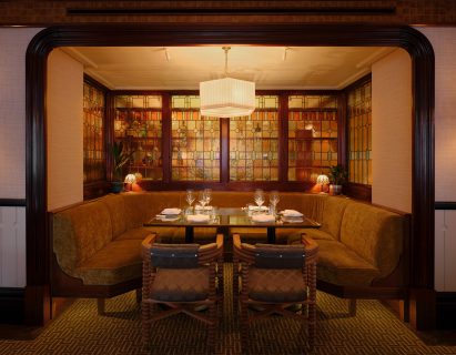 Seating booth in restaurant in London by Pirajean Lees